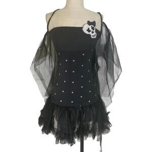 Sexy ladies black Halloween costume Size S/M stretch mini dress & wings outfit